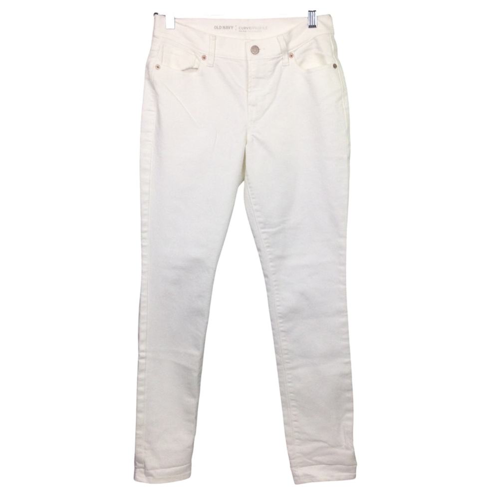 Old Navy Women's Curvy Profile Mid-Rise Skinny Leg White Denim Jean Size 2